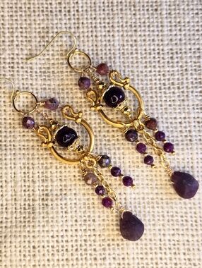 Terra Magicka Natural Raw Rubies In Opulent Chandelier Artisanmade Earrings